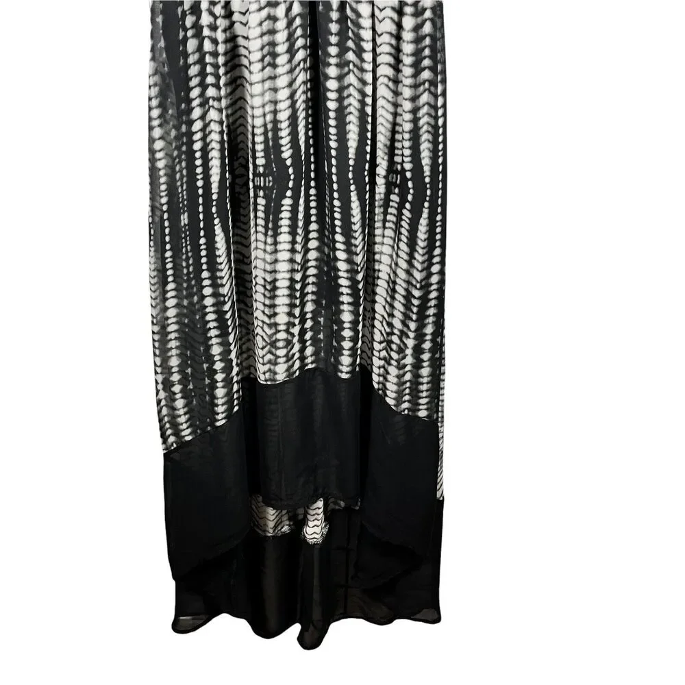 Tua Hi Low Maxi Dress Womens Size S Gray Black Smudge Print Elastic Waist Boho - Picture 6 of 10